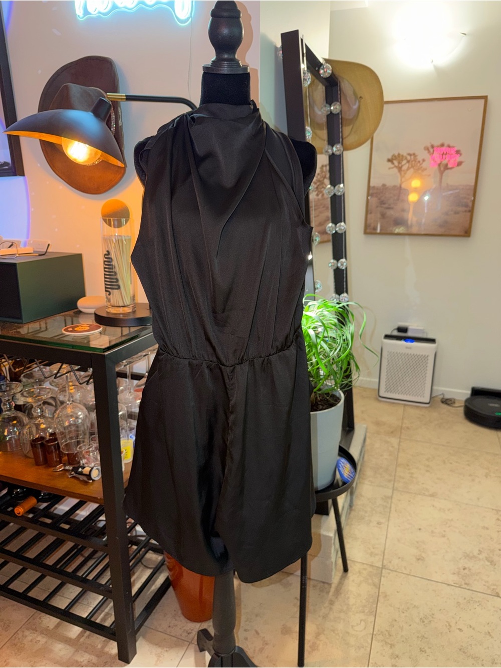 Amazon Black Satin Halter Mini Dress